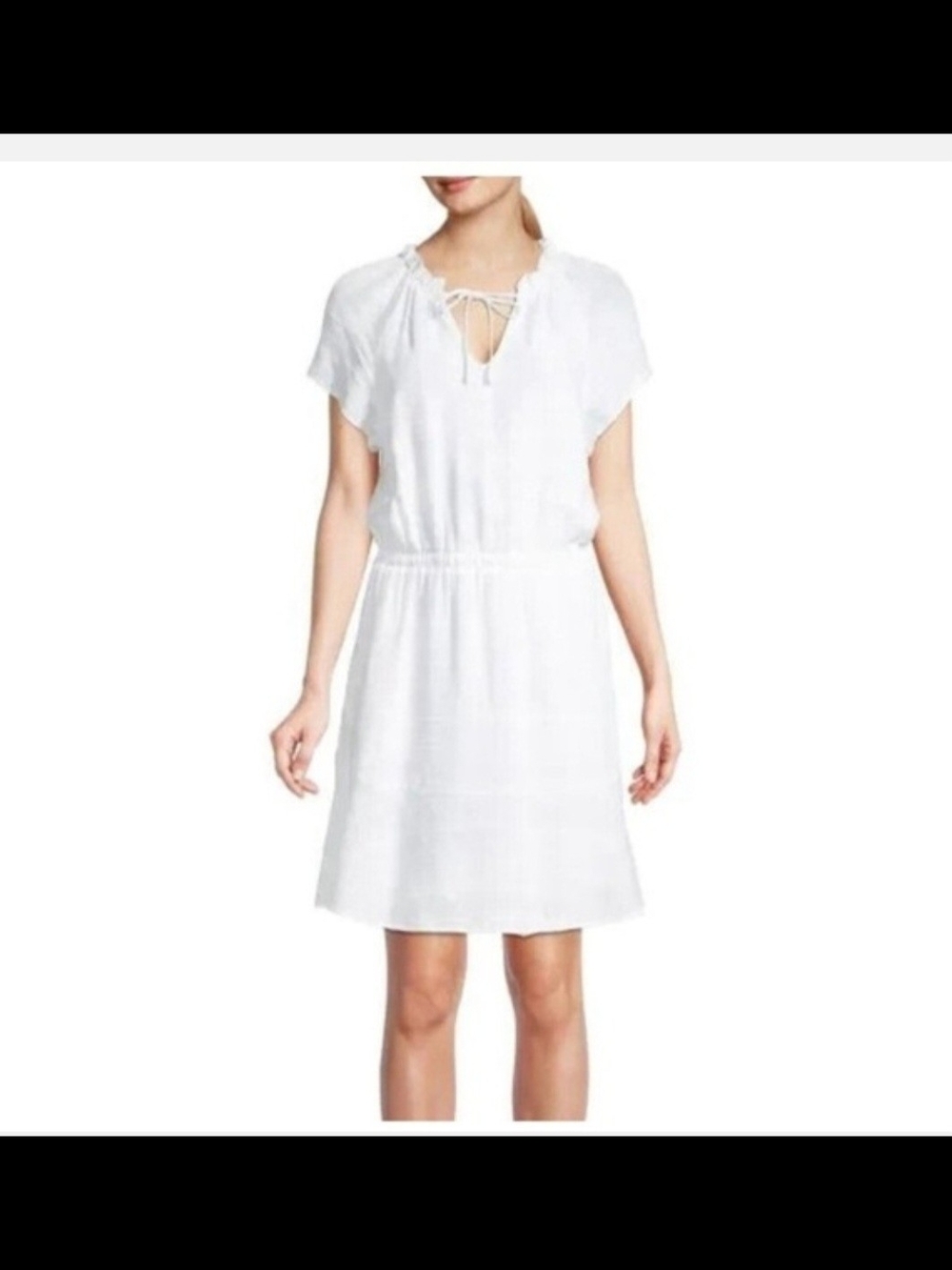 Cloth And Stone From Anthropologie White Tie-Neck Mini Dress